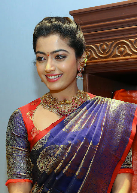 Beauty Galore HD : Rashmika Mandana Very Beautiful In Blue Saree At ...