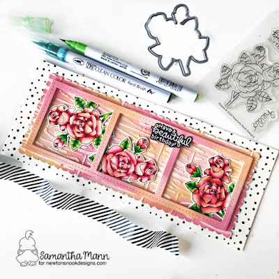 Have a Beautiful Day Card by Samantha Mann for Newton's Nook Designs, Cards, handmade Cards, Stencil, Embossing Paste, Slimline, roses #newtonsnook #roses #slimline #distressinks #oxideinks #cards