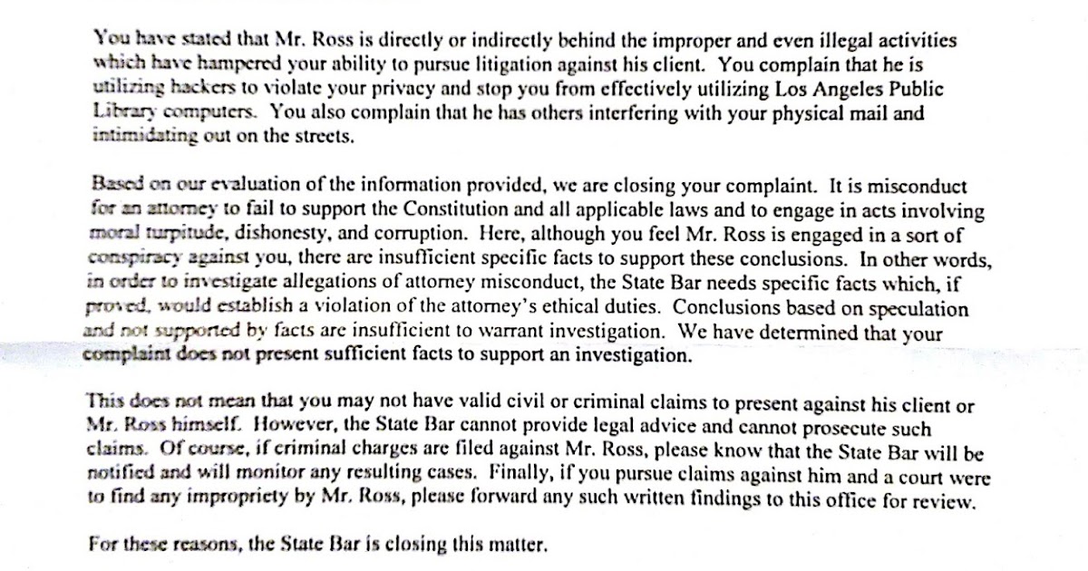 Complaint to the California Bar Association Reply