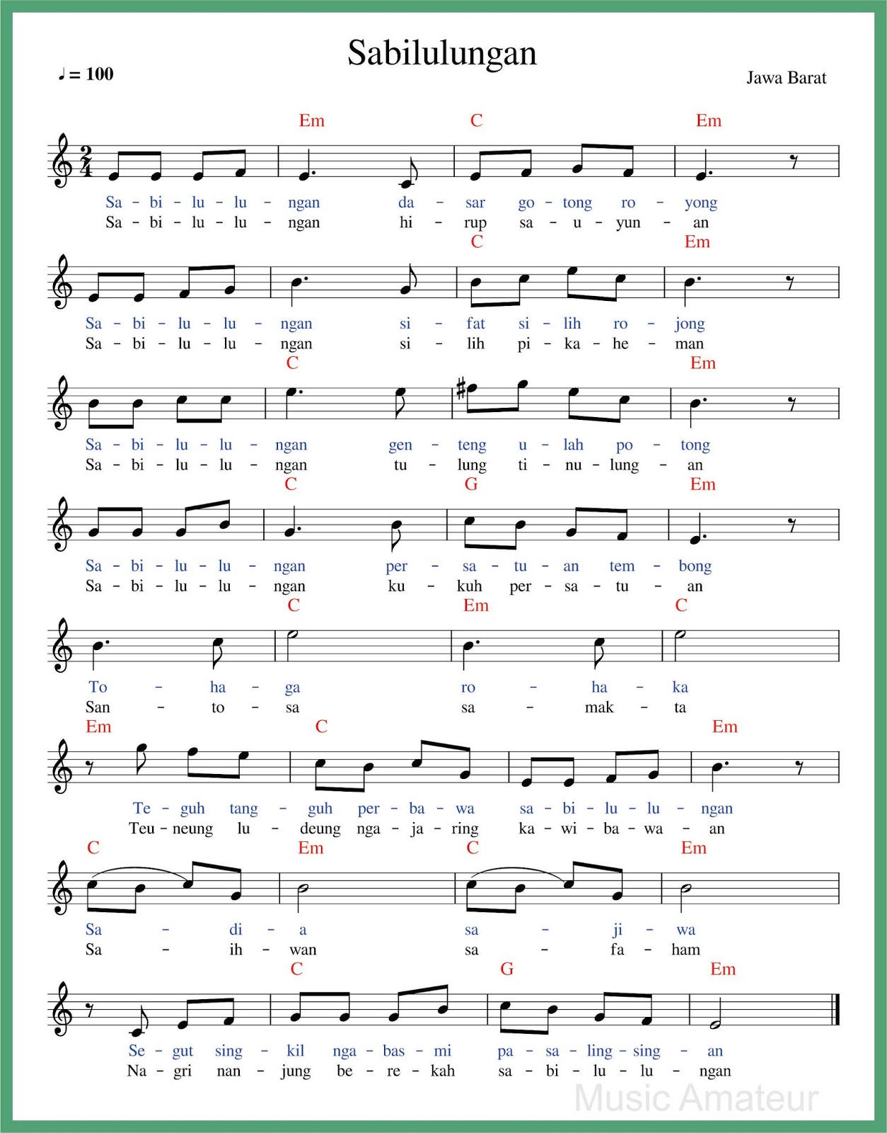 Not Angka Sabilulungan - SEPUTAR MUSIK
