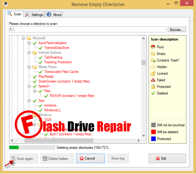 Remove empty directories and speed up your pc flash drive repair