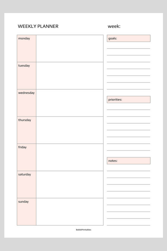 simple weekly planner printable