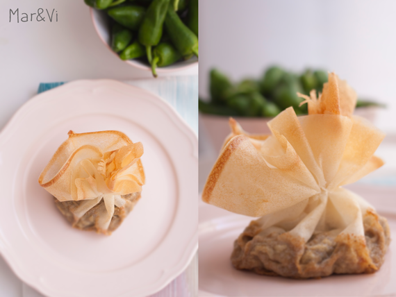 saquitos de pasta bricl rellenos de champiñon