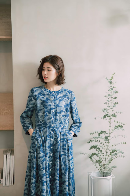 海洋鯨魚開襟七分袖洋裝