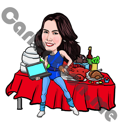 Malou the World's Best Organizaer in Gym Clothes Caricature