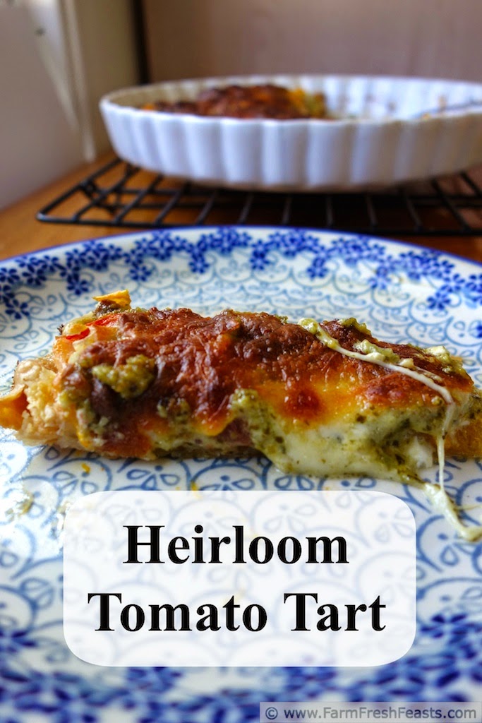Heirloom Tomato and Garlic Scape Pesto Tart {Get to Know a Farmer} | Farm Fresh Feasts