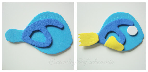 paso a paso hacemos a dory para la visera de goma eva con nemo y dory