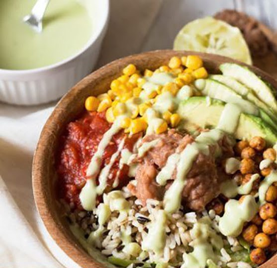 Vegan Burrito Bowl with Cilantro-Lime Avocado Dressing Vegan Burrito Bowl with Cilantro-Lime Avocado Dressing