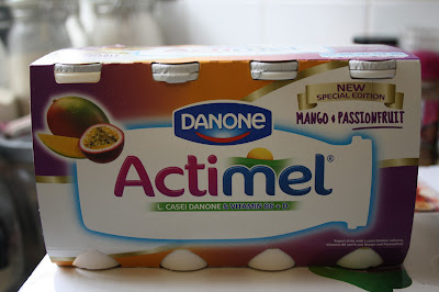 A box of six cartons of Actimel Mango and Passionfruit Yogurt
