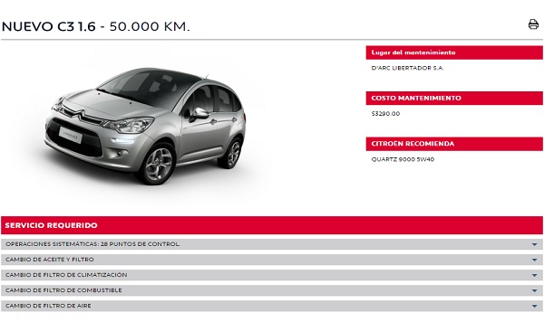 Citroën Argentina publica en internet los precios de los servicios de mantenimiento