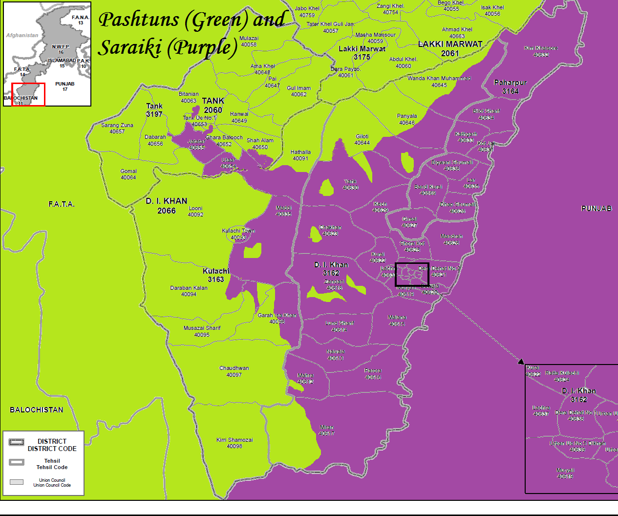 Language and possable provinces of Pakistan DI Khan and Tank Language Map