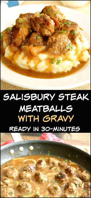 Salìsbury Steak Meatballs wìth Mushroom Gravy