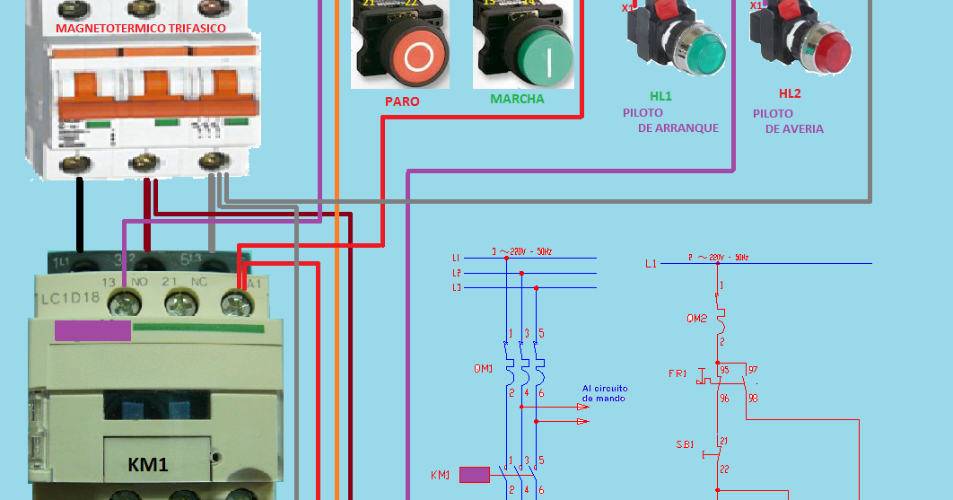 ARRANQUE MOTOR TRIFASICO CON PULSADORES PARO MARCHA ~ Esquemas eléctricos