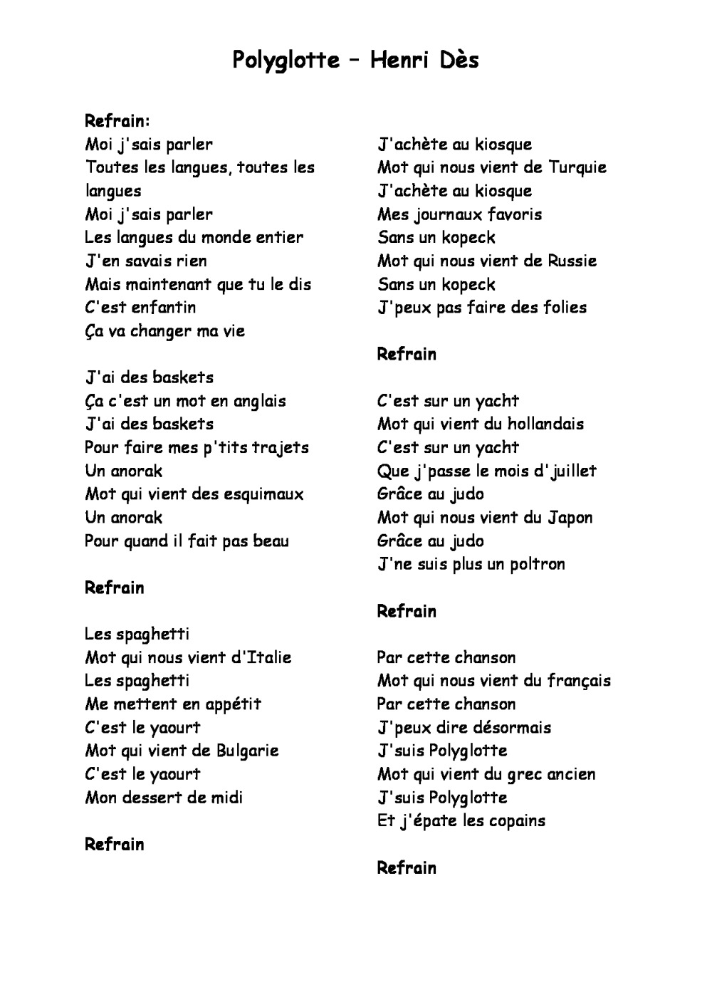 Si Dieu Le Veut En Anglais parole chanson santiano