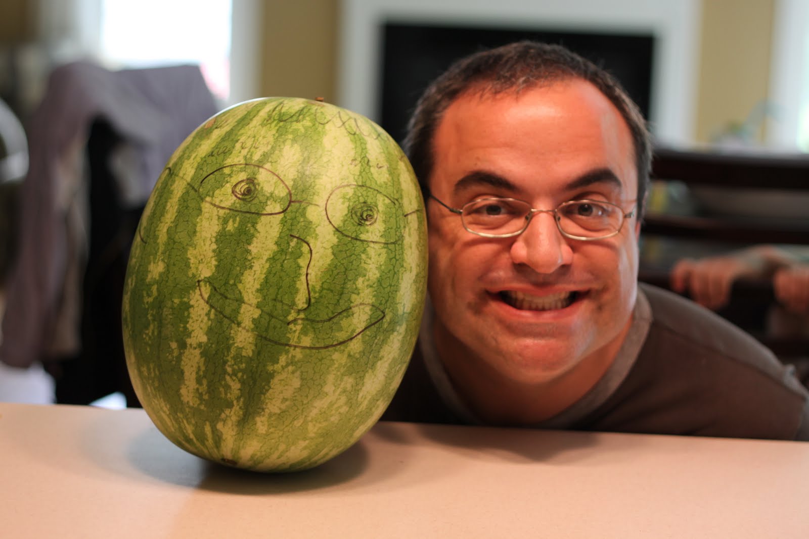 A cup of tea. Melon head...