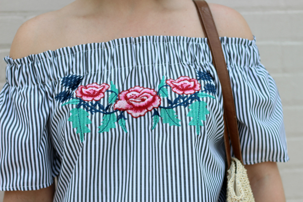 how to style an off the shoulder dress, embroidery, style on a budget, mom style