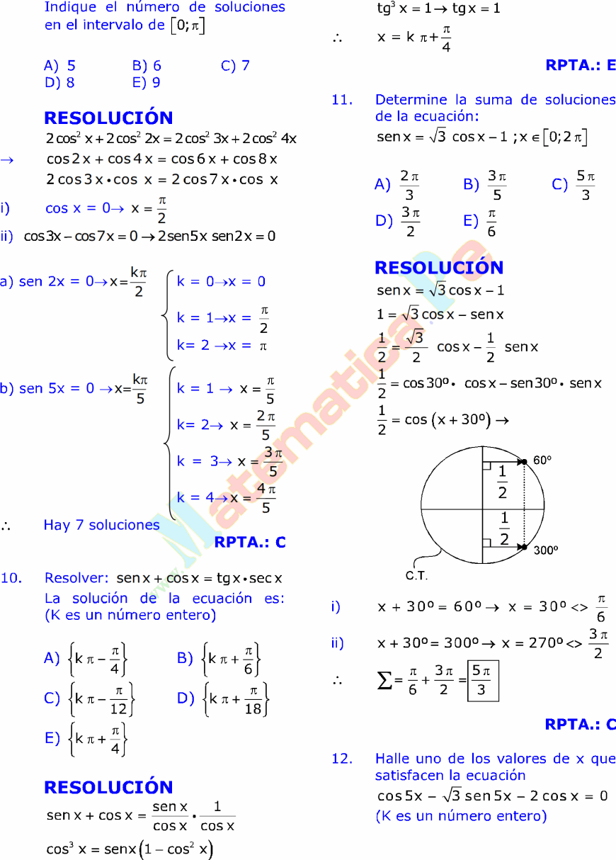 ECUACIONES TRIGONOMÉTRICAS EJERCICIOS RESUELTOS PDF