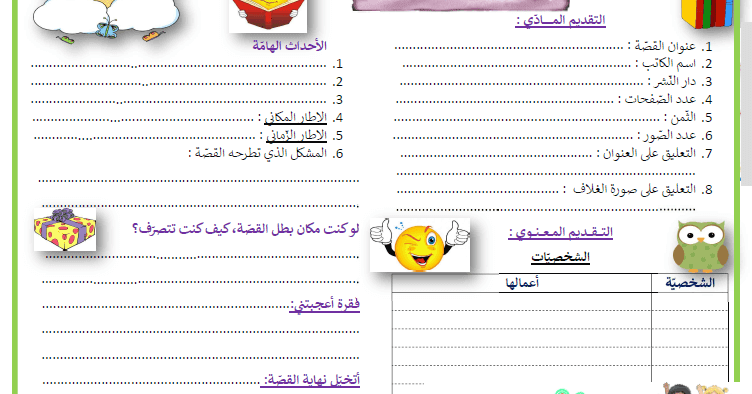 بطاقة استثمار عناصر القصة و استغلالها