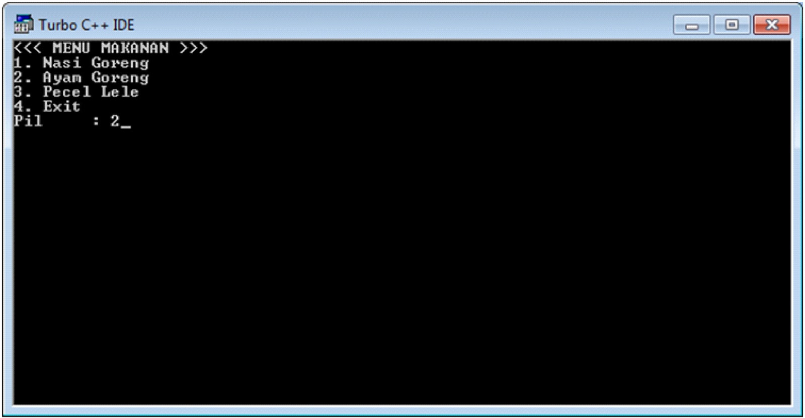 Maulana Syarif Hidayatulloh: PROGRAM SEDERHANA C++ (SISTEM PADA MENU ...