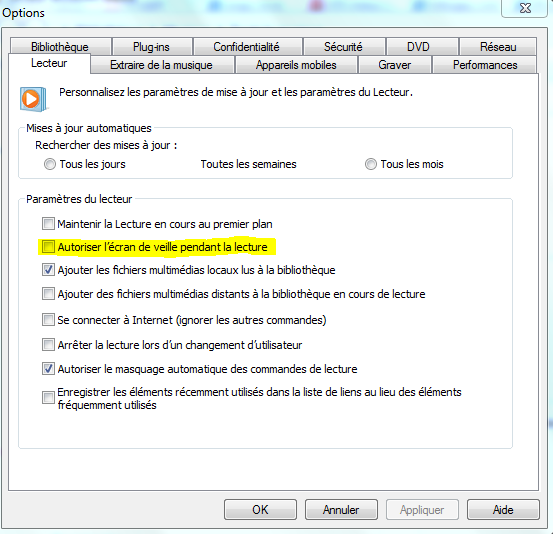 Truc et Astuces Empêcher la mise en veille lors de lalecture video
