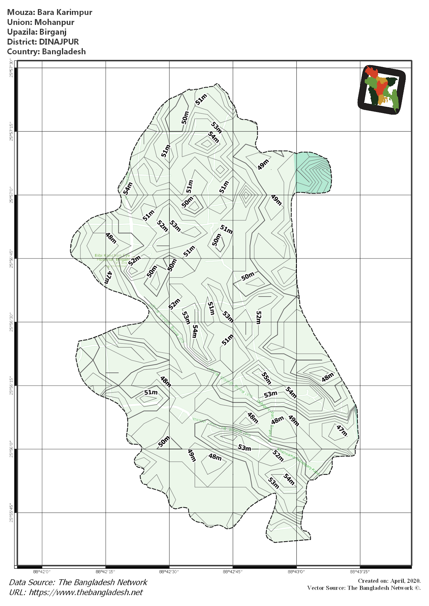 Map of Bara Karimpur Mouza of Birganj Upazila, DINAJPUR, Bangladesh.