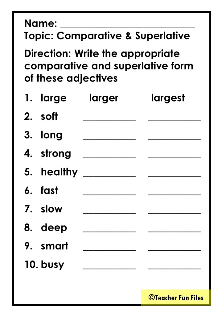 Comparative and Superlative Adjective Worksheets