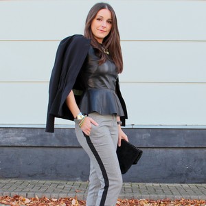 Leather peplum top and dogtooth