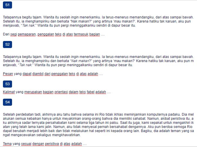 Contoh Soal Membandingkan Teks Eksemplum, Fabel, dan Cerpen