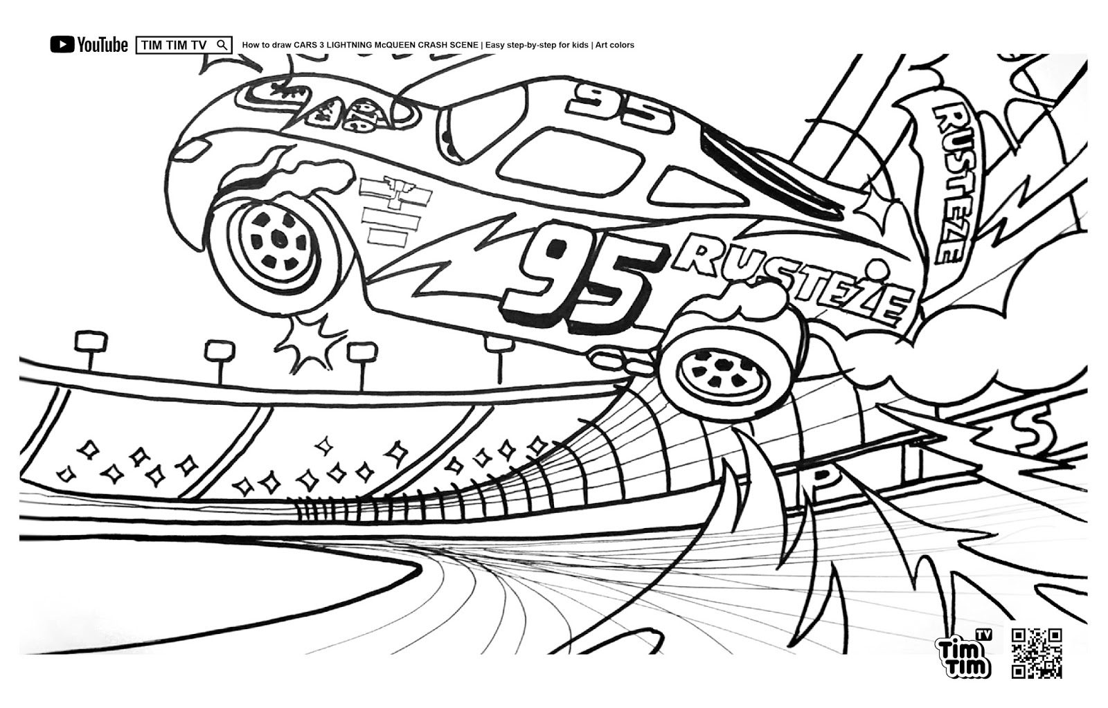 TIM TIM TV Coloring Page Lightning McQueen Crash Scene TIM TIM TV Coloring Page Lightning McQueen Crash Scene