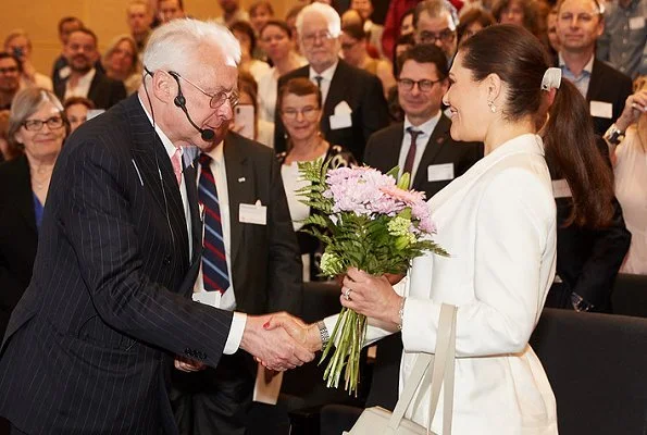 Crown Princess Victoria wore H&M Jacket with Tie Belt and H&M trousers at Tobias Registry's anniversary ceremony at Lund University Stockholm