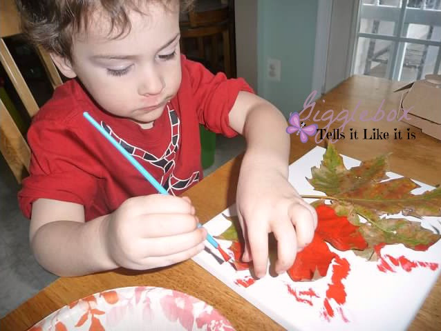 fun Fall kids art work with leaves,