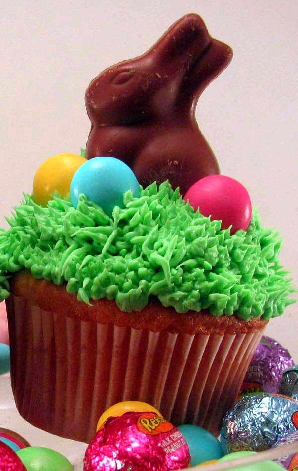 Chocolate Easter Bunny On A Cupcake w/ Grass Swiss Meringue Buttercream Frosting