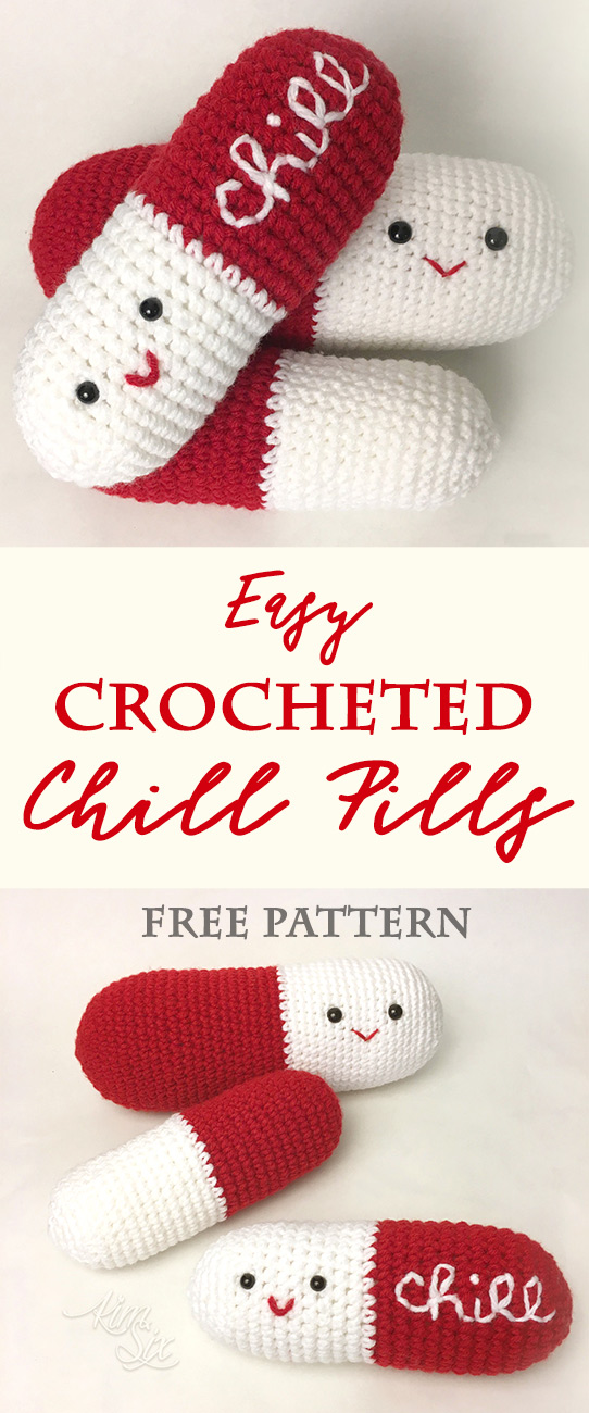 Beginner crochet project for people who have never tried amigurumi before. These simple chill pills only require the most basic knowledge of crochet stitches.. and can be modified to any size.  Take a chill pill!