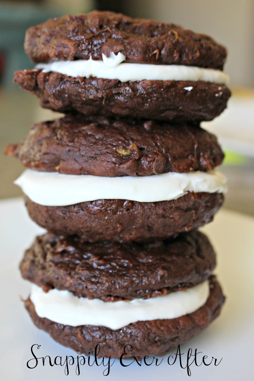 Snappily Ever After Double Chocolate Fudge Zucchini Whoopie Pies