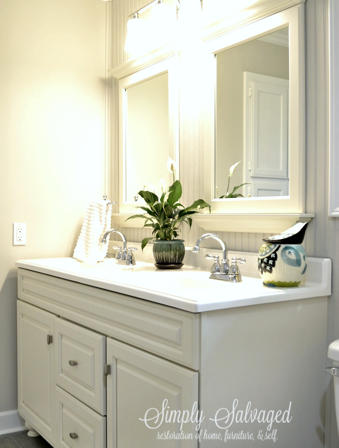 Simply Salvaged Beadboard and Builtins Master Bathroom Reveal