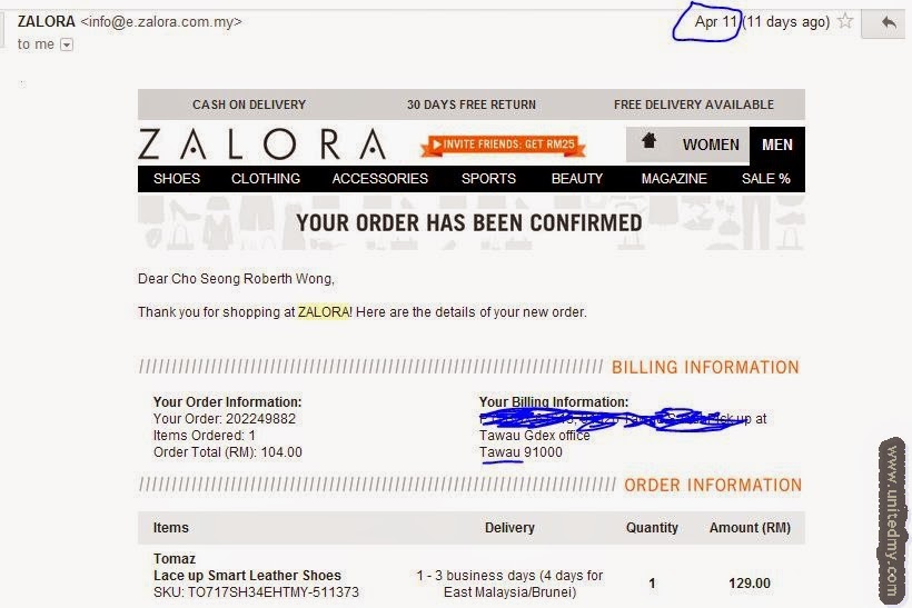 The order has been delivered. Zalora. Com. Your order is confirmed.