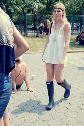 dress with rain boots