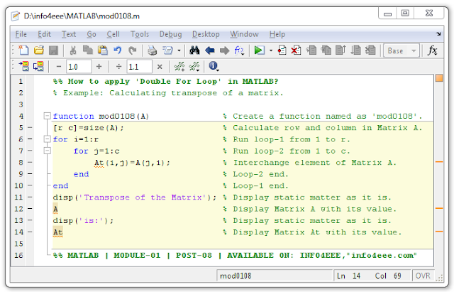 How To Apply Double For Loop in MATLAB - INFO4EEE