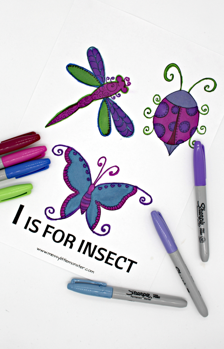I Is For Insect Colouring Page Messy Little Monster