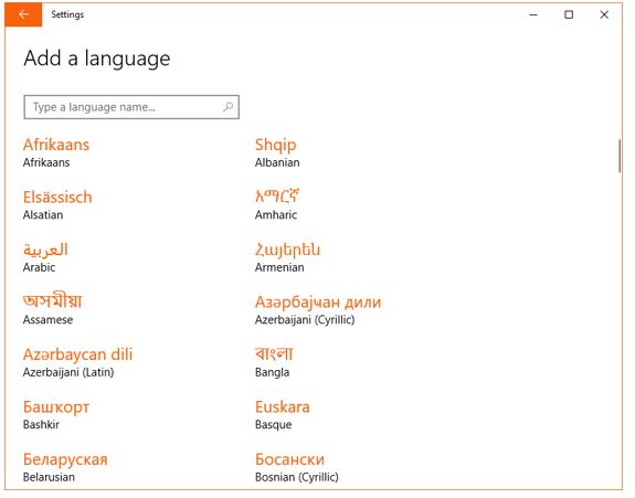 All languages pack available in Windows 10 such as russian, arabic, hindi and more