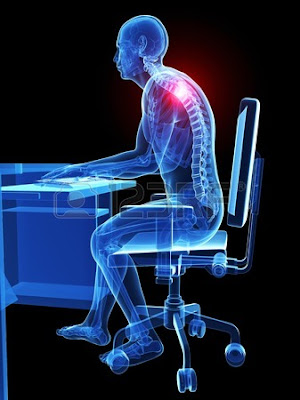 77546893 person using a computer sitting at a desk with the incorrect posture computer artwork فوائد واضرار الحاسوب