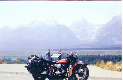 Stock 1947 Harley Knucklehead Motorcycle at the Grand Tetons