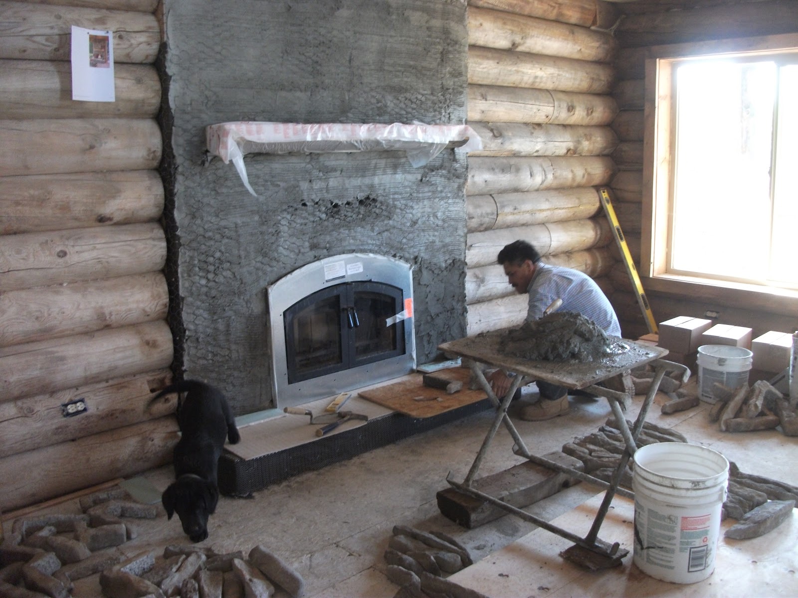LOG CABIN Fireplace and Garage start...