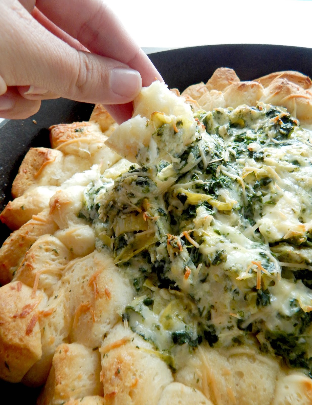 Hot Cast Iron Skillet Herbed Bread with Spinach Artichoke Dip Ally's