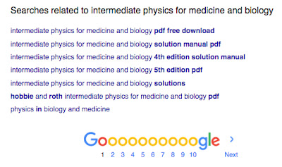 Google's alternative keywords when searchng for "Intermediate Physics for Medicine and Biology." The first suggestion adds the words "pdf free download"!