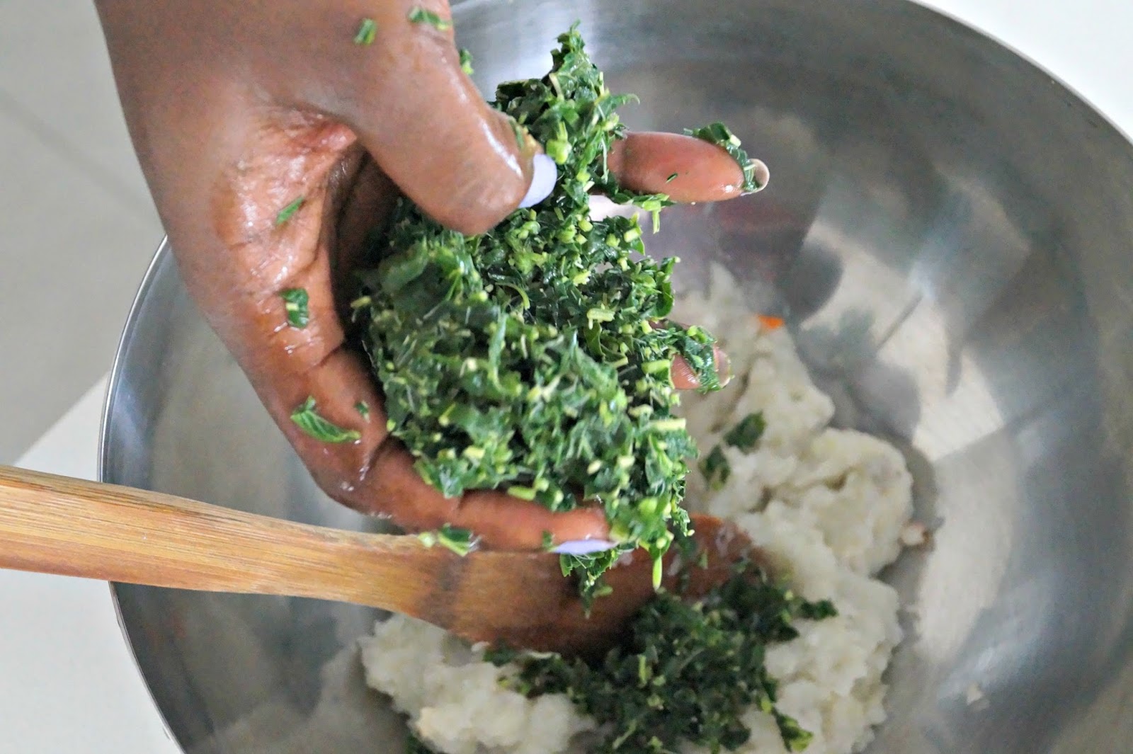 Basa Fillets Stuffed with Kalalu (Green) and Prawns Serve with Warm