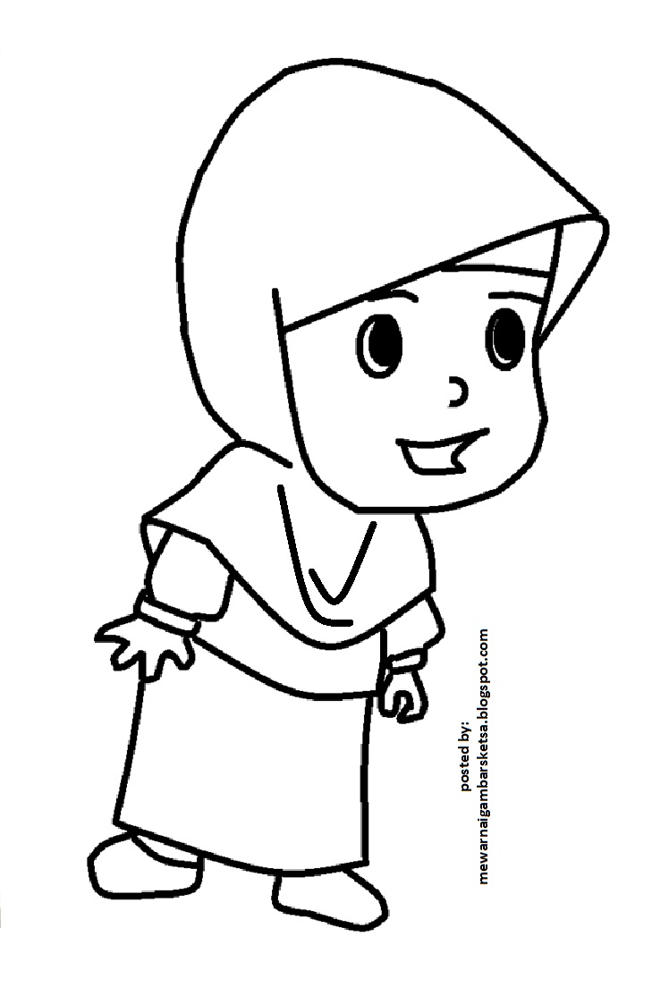 Gambar Kartun Lelaki Gambar Ana Muslim Hitam Putih Sketch Coloring