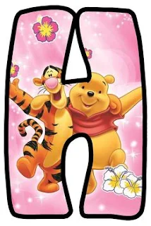 Abecedario de Tiger y Winnie the Pooh en Fondo Rosa. Tiger and Winnie the Pooh Alphabet.