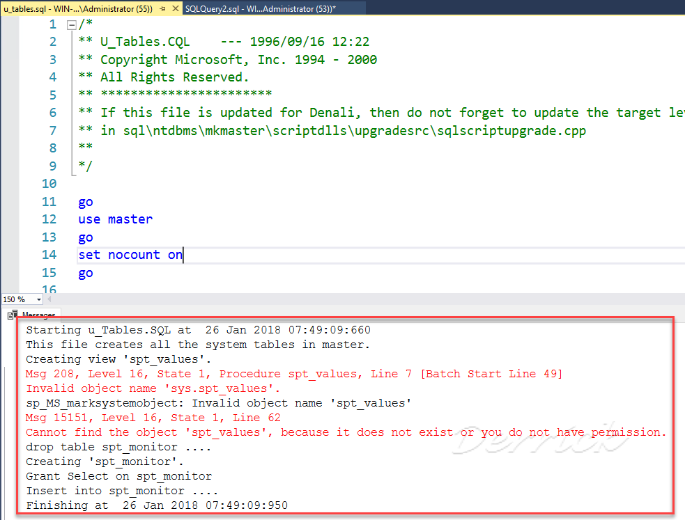 德瑞克：SQL Server 學習筆記 [SQL Server] FIX Invalid object name 'master.dbo.spt_values'
