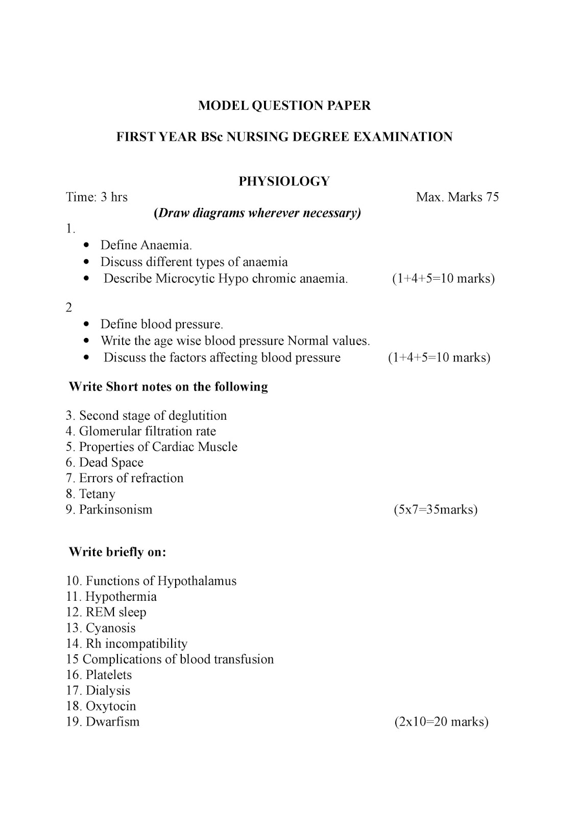 KUHS PREVIOUS QUESTION PAPER PHYSIOLOGY